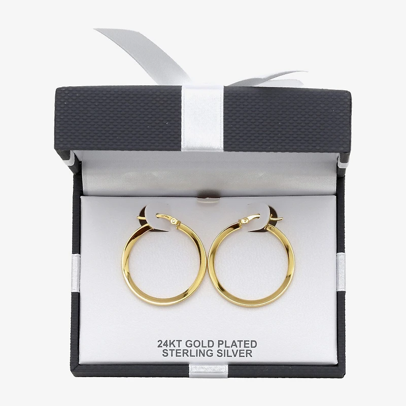 Womens 24K Gold Over Silver 30.7mm Round Hoop Earrings