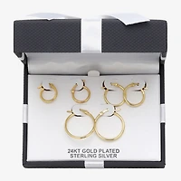 Womens 24K Gold Over Silver Round 3 Pair Earring Set
