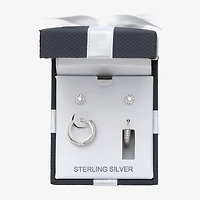 Womens Cubic Zirconia Sterling Silver 2 Pair Earring Set
