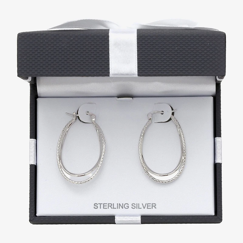 Womens Sterling Silver 37mm Oval Hoop Earrings