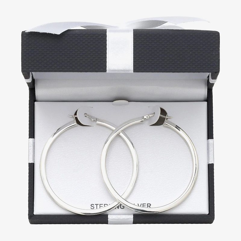 Womens Sterling Silver 50mm Round Hoop Earrings