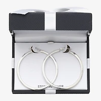 Womens Sterling Silver 50mm Round Hoop Earrings