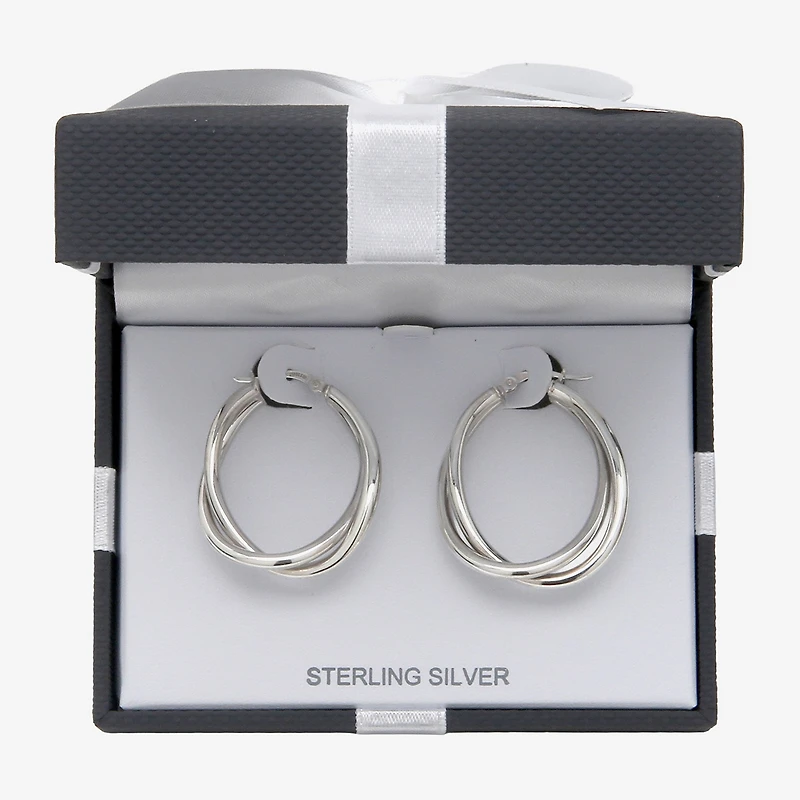 Womens Sterling Silver 35mm Round Hoop Earrings