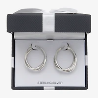 Womens Sterling Silver 35mm Round Hoop Earrings