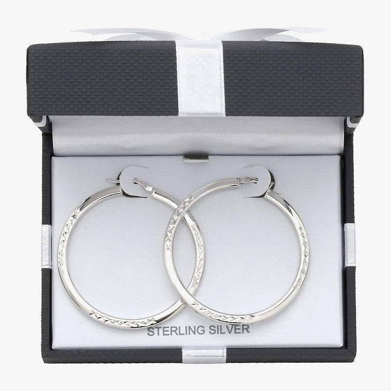 Womens Sterling Silver 45mm Round Hoop Earrings
