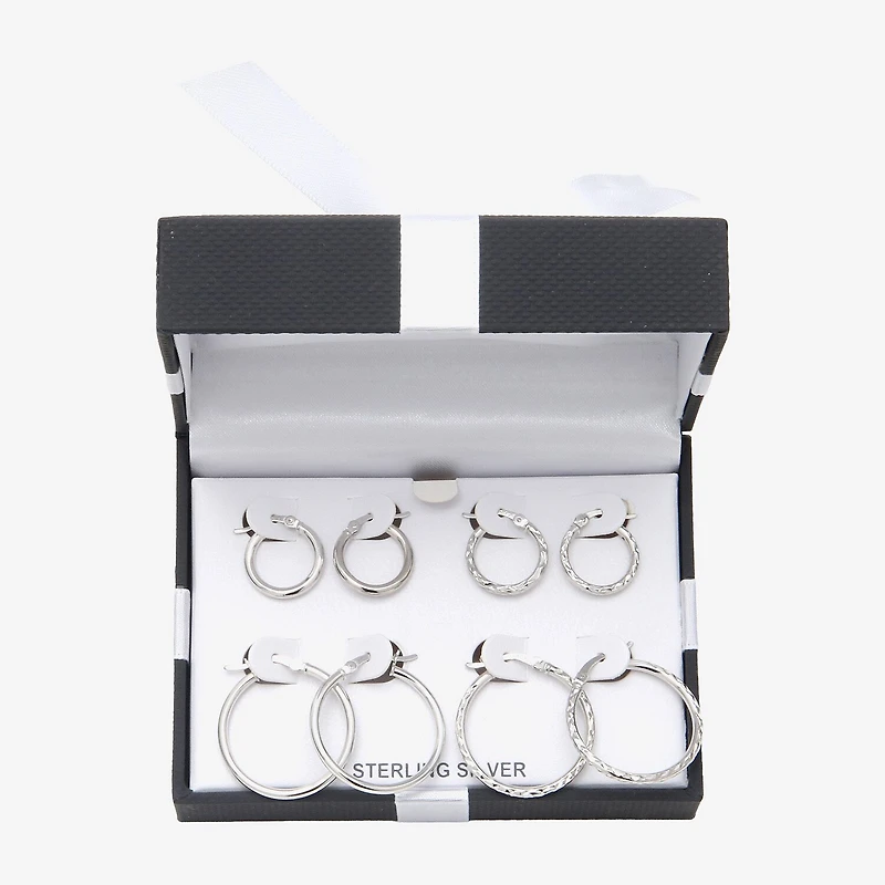 Womens Sterling Silver Round Pair Earring Set