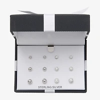 Womens White Crystal Sterling Silver Round 6 Pair Earring Set