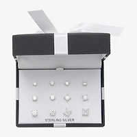 Womens Cubic Zirconia Sterling Silver Round Pair Earring Set