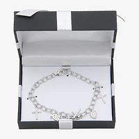 Diamonart Womens Cubic Zirconia Sterling Silver Cross Heart Charm Bracelet
