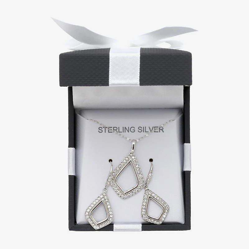 Womens White Crystal Sterling Silver 2-pc. Jewelry Set