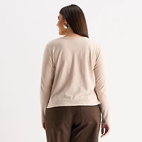 a.n.a Womens Plus Y Neck Long Sleeve T-Shirt