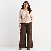 a.n.a Womens Plus Y Neck Long Sleeve T-Shirt