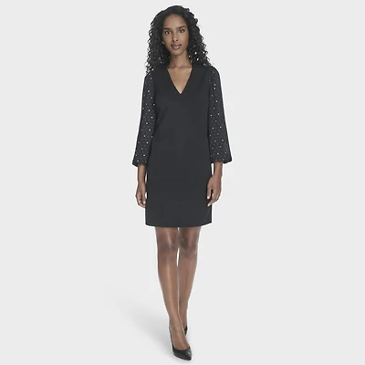 Marc New York Womens V Neck Long Sleeve Embellished Sheath Dress