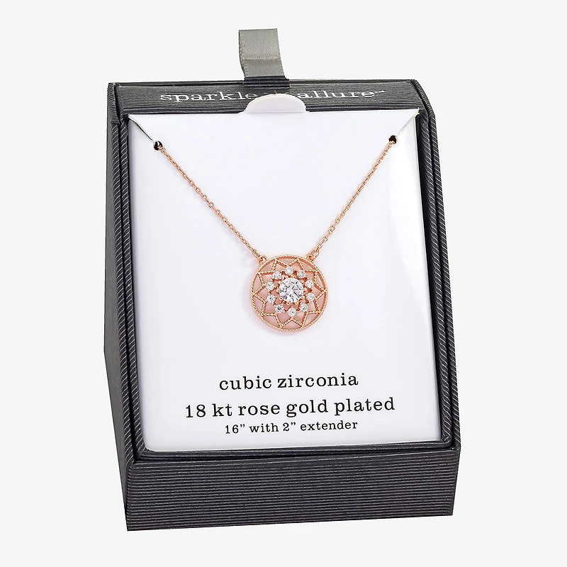 Sparkle Allure Womens Cubic Zirconia 18K Rose Gold Over Brass Round 16 Inch Pendant Necklace