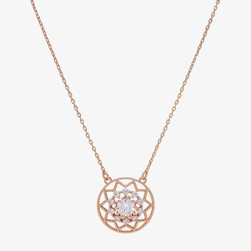 Sparkle Allure Womens Cubic Zirconia 18K Rose Gold Over Brass Round 16 Inch Pendant Necklace