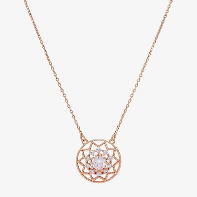 Sparkle Allure Womens Cubic Zirconia 18K Rose Gold Over Brass Round 16 Inch Pendant Necklace
