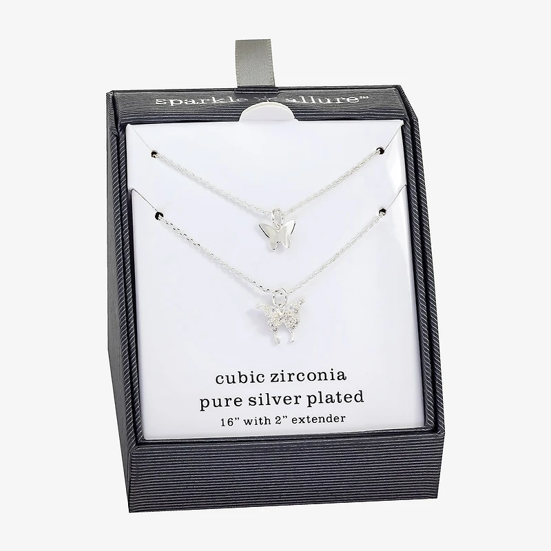 Sparkle Allure Womens Cubic Zirconia Pure Silver Over Brass Butterfly Necklace Set