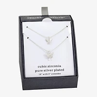 Sparkle Allure Womens Cubic Zirconia Pure Silver Over Brass Butterfly Necklace Set
