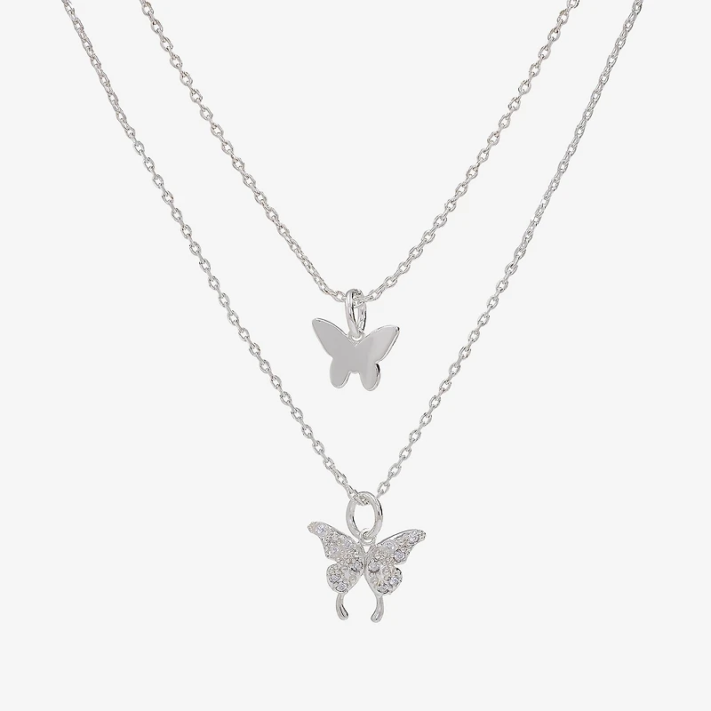 Sparkle Allure Womens Cubic Zirconia Pure Silver Over Brass Butterfly Necklace Set