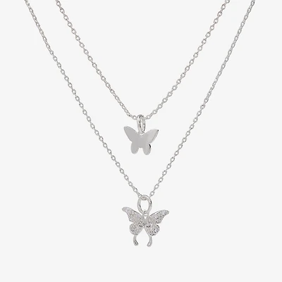 Sparkle Allure Womens Cubic Zirconia Pure Silver Over Brass Butterfly Necklace Set