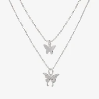 Sparkle Allure Womens Cubic Zirconia Pure Silver Over Brass Butterfly Necklace Set