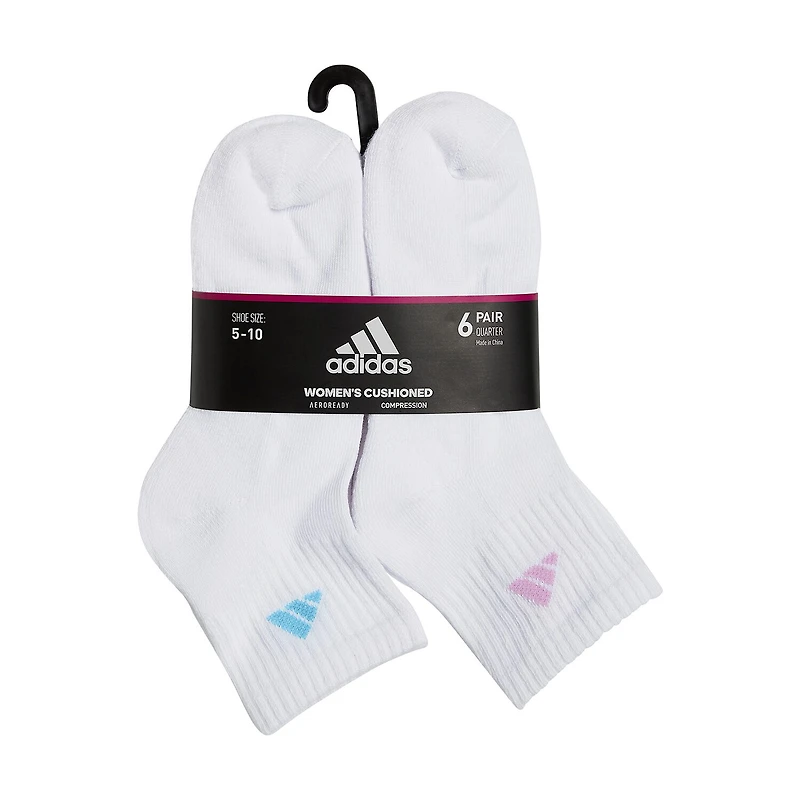 adidas Cushioned Womens 6 Pair Quarter Ankle Socks