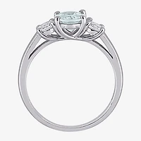 Modern Bride Gemstone Womens Genuine Blue Aquamarine Sterling Silver Oval 3-Stone Engagement Ring