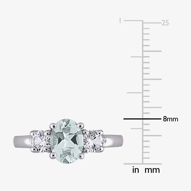 Modern Bride Gemstone Womens Genuine Blue Aquamarine Sterling Silver Oval 3-Stone Engagement Ring