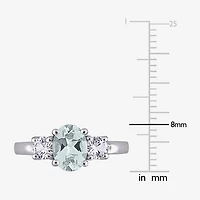 Modern Bride Gemstone Womens Genuine Blue Aquamarine Sterling Silver Oval 3-Stone Engagement Ring