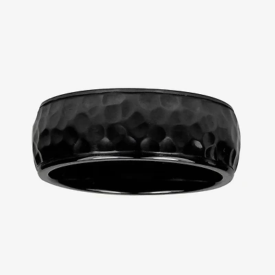 Mens 8mm Black Hammered Titanium Wedding Band