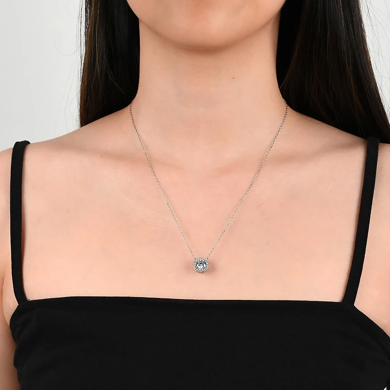 Womens 3/4 CT. T.W. White Zirconia Sterling Silver Round 18 Inch Pendant Necklace