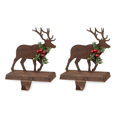 Glitzhome 6.5" Reindeer Christmas Stocking Holder - Set of 2