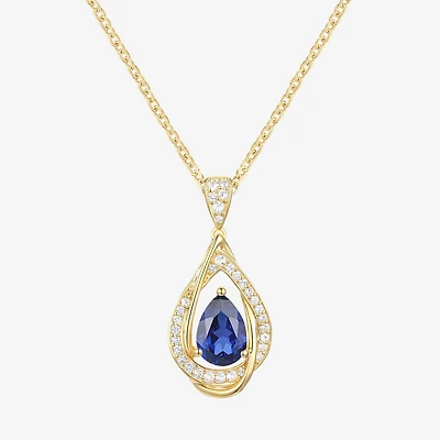 Womens Lab Created Blue Sapphire 14K Gold Over Silver Pear 18 Inch Pendant Necklace