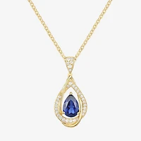 Womens Lab Created Blue Sapphire 14K Gold Over Silver Pear 18 Inch Pendant Necklace
