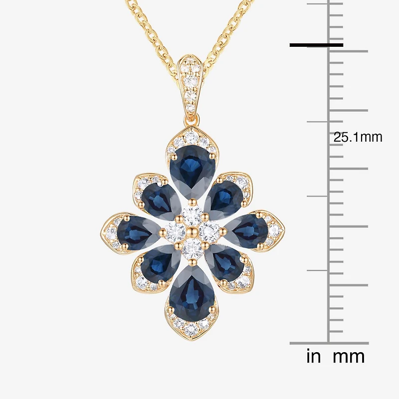 Womens Lab Created Blue Sapphire 14K Gold Over Silver Flower 18 Inch Pendant Necklace