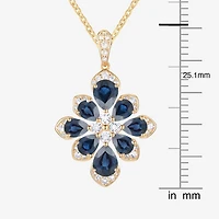 Womens Lab Created Blue Sapphire 14K Gold Over Silver Flower 18 Inch Pendant Necklace