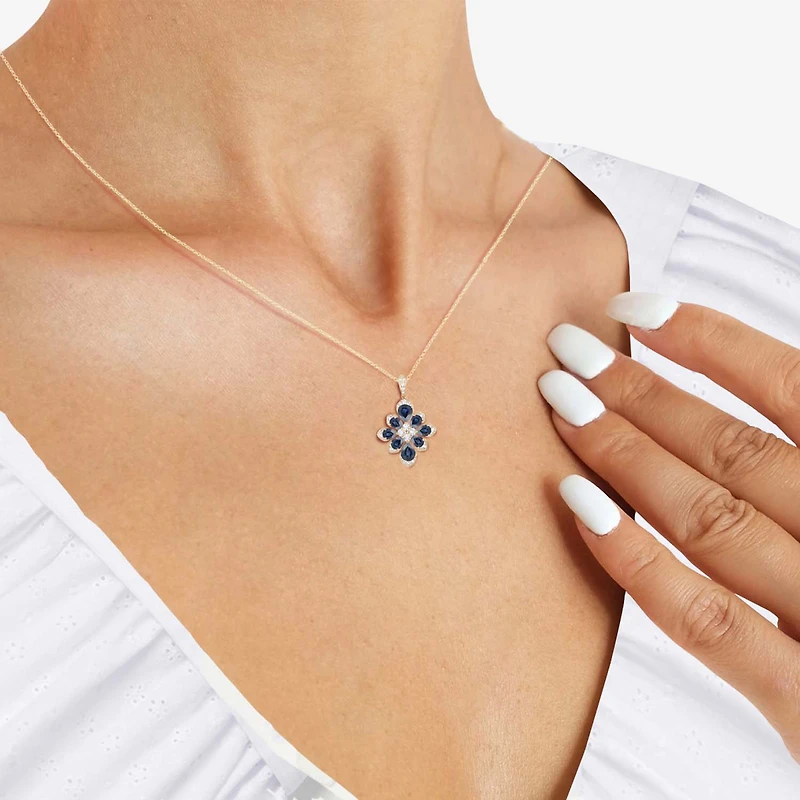 Womens Lab Created Blue Sapphire 14K Gold Over Silver Flower 18 Inch Pendant Necklace