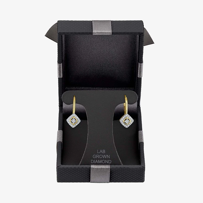 (G-H / I1-I2) Womens 1/6 CT. T.W. Lab Grown White Diamond 10K Gold 19.3mm Cushion Hoop Earrings