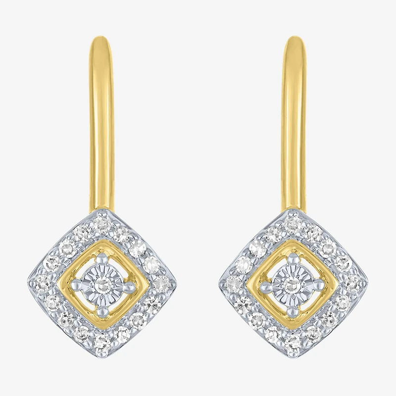 (G-H / I1-I2) Womens 1/6 CT. T.W. Lab Grown White Diamond 10K Gold 19.3mm Cushion Hoop Earrings