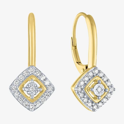 (G-H / I1-I2) Womens 1/6 CT. T.W. Lab Grown White Diamond 10K Gold 19.3mm Cushion Hoop Earrings
