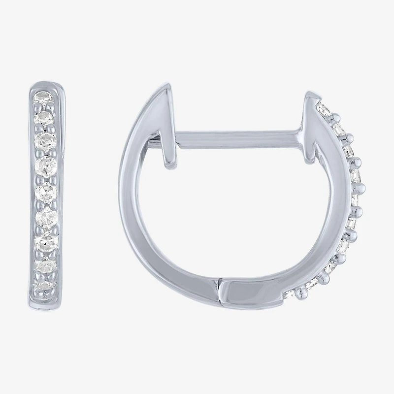 (I1-I2/G-H) Womens 1/10 CT. T.W. Lab Grown White Diamond 10K Gold 11mm Hoop Earrings