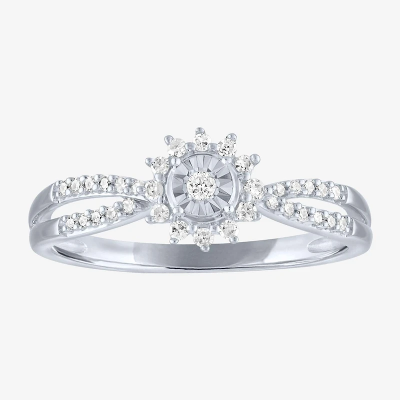 (G-H/ I1-I2) Womens 1/6 CT. T.W. Lab Grown White Diamond 10K Gold Cluster Side Stone Cocktail Ring