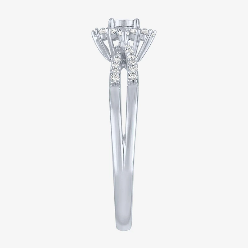 (G-H/ I1-I2) Womens 1/6 CT. T.W. Lab Grown White Diamond 10K Gold Cluster Side Stone Cocktail Ring