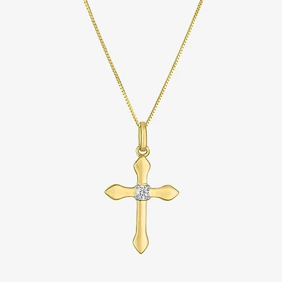 (G-H/I1-I2) Womens Diamond Accent Lab Grown White Diamond 10K Gold Cross 18 Inch Pendant Necklace