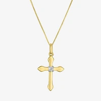 (G-H/I1-I2) Womens Diamond Accent Lab Grown White Diamond 10K Gold Cross 18 Inch Pendant Necklace