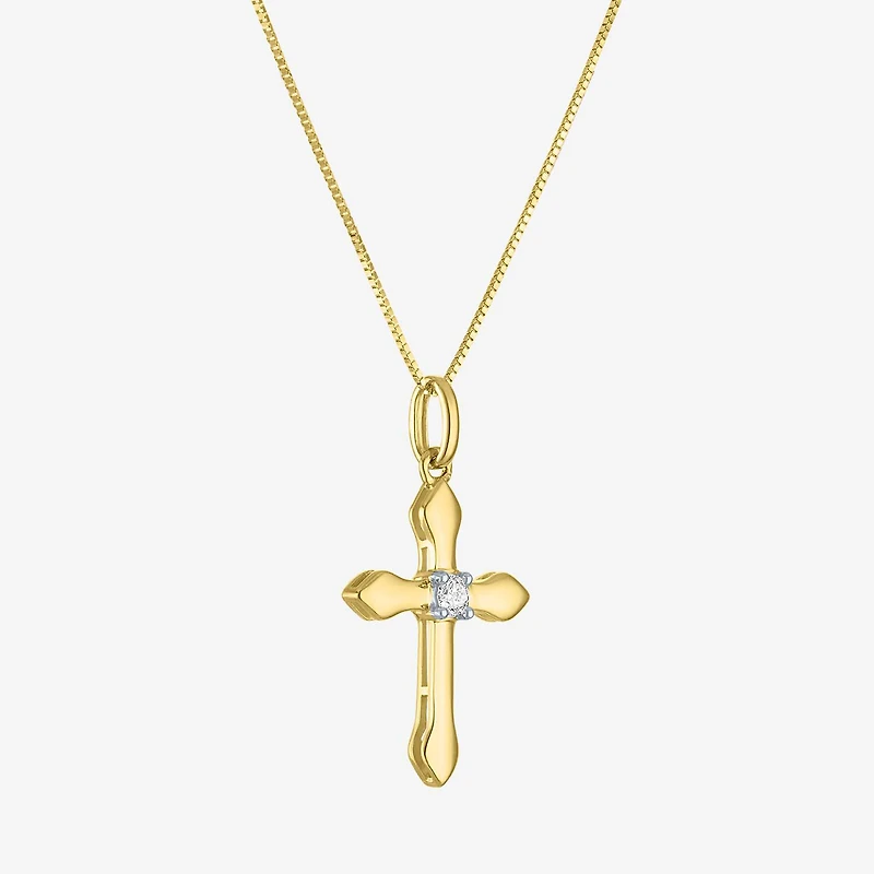 (G-H/I1-I2) Womens Diamond Accent Lab Grown White Diamond 10K Gold Cross 18 Inch Pendant Necklace