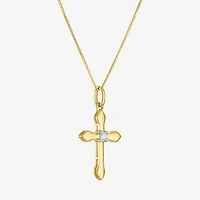 (G-H/I1-I2) Womens Diamond Accent Lab Grown White Diamond 10K Gold Cross 18 Inch Pendant Necklace