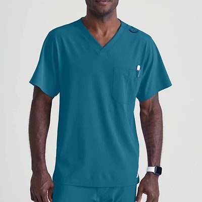 Skechers Sk0112 Structure 1-Pocket Mens Big and Tall V Neck Short Sleeve Tag Free Stretch Fabric Moisture Wicking Scrub Top