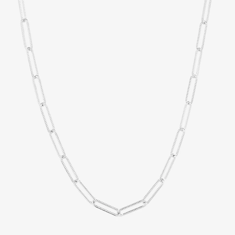 Silver Reflections Textured Womens Pure Silver Over Brass Inch Paperclip Chain Necklace