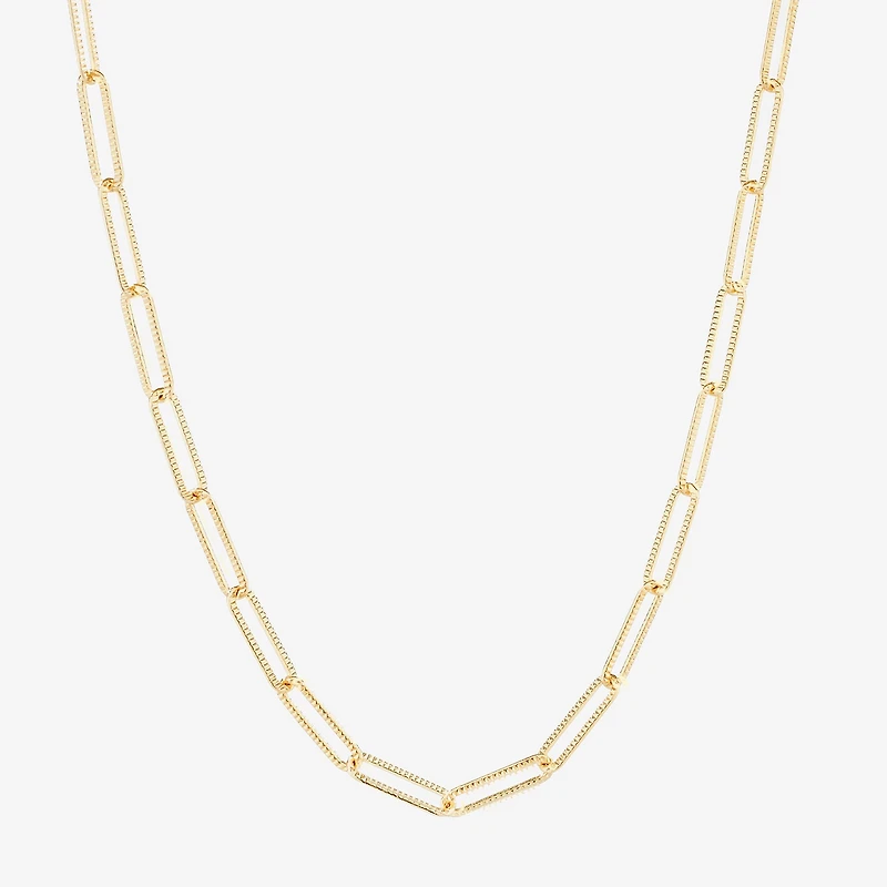 Silver Reflections Textured 14K Gold Over Brass 18- 24" Paperclip Chain Necklace